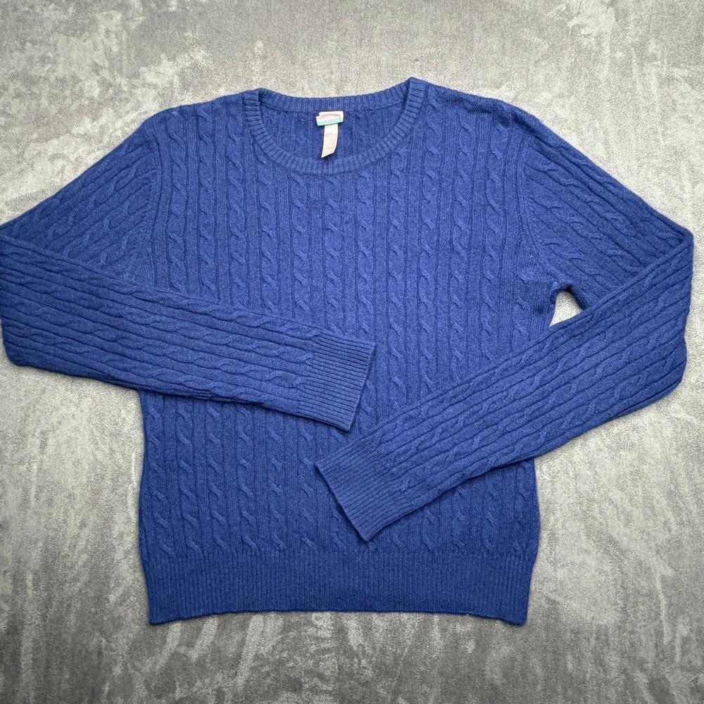 Aqua Sweater Womens Medium Blue 100% Cashmere Cable Knit Crew Neck Long Sleeve